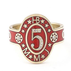 Custom Cigar Band in 18k gold champleve enamel and diamonds