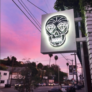 Lighted skull sign outside Esqueleto LA store