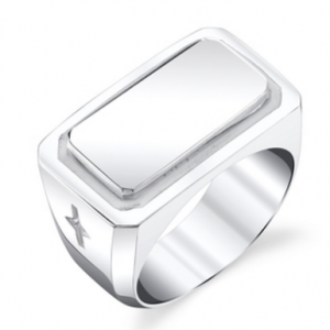 Men's Plate ring in sterling silver with white enamel