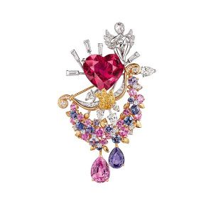 Van Cleef Arpels Secret des Amoureux clip featuring a 12.04 ct. heart-shape rubellite