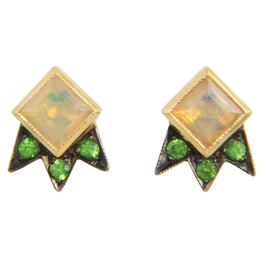 M. Spalten Starburst opal and tsavorite earrings | JCK On Your Market