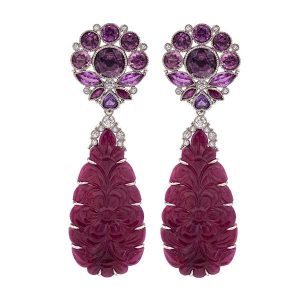 Featherstone carved rough ruby earrings