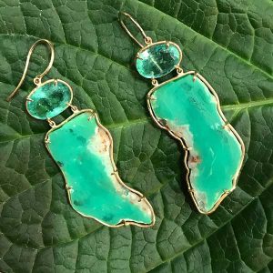 Elisabeth Bell chrysoprase and emerald earrings