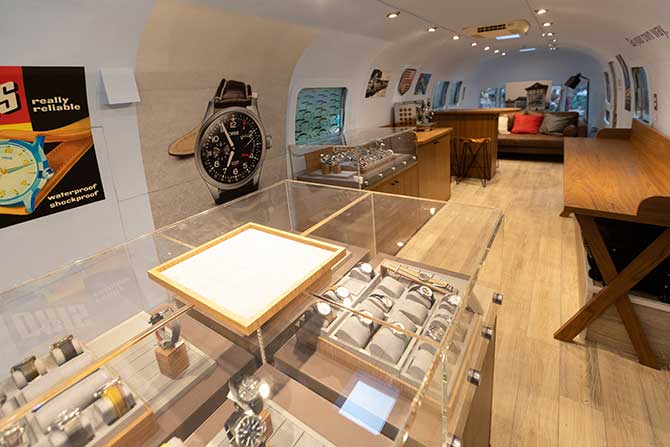 Oris Airstream pop-up boutique interior