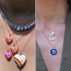 Elisabeth Bell silhouette necklace and Rainbow Vintage 1980 pendants