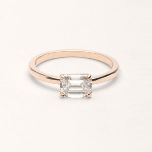 Vrai and Oro emerald cut engagement ring rose gold