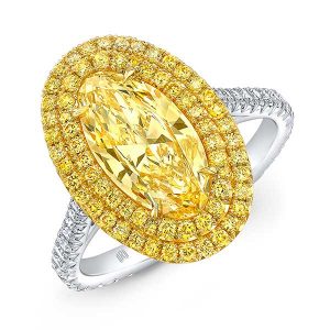 Rahamninov double halo moval yellow diamond ring