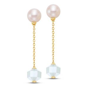 Mastoloni pearl moonstone linear chain earrings