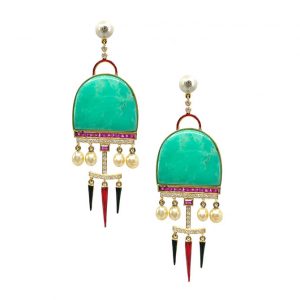 Hanut Singh chrysoprase and pearl earrings