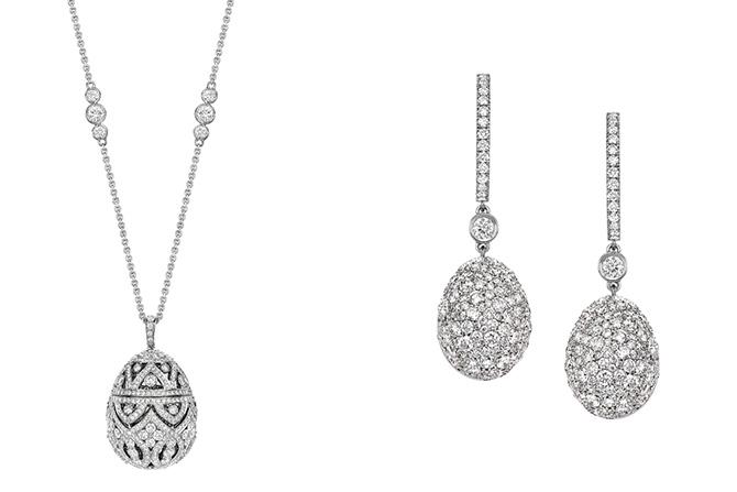 Faberge white diamond and 18k white gold neklace and earrings