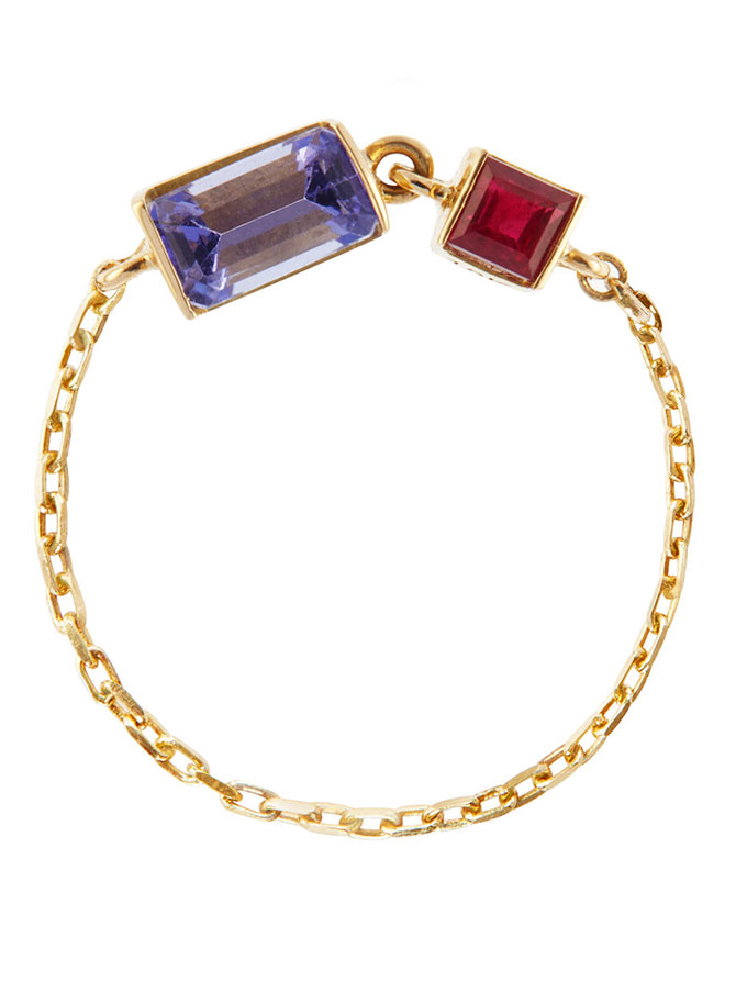 Yi SoulCycle tanzanite and ruby chain ring