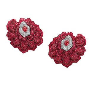 Vanleles Ruby and Rubellite Flower Earrings