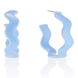 Senia large blue wavy hoops