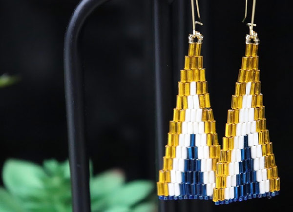 Alicia Velasquez blue yellow beaded earrings