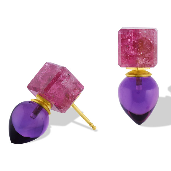 Atelier Wolff amethyst tourmaline cube earrings