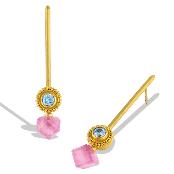 Atelier Wolff cubic blue zircon pink tourmaline earrings