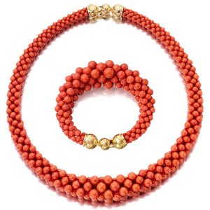 Assael Bayadere coral necklace bracelet duo