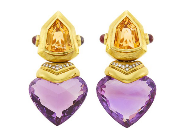 Doyle gold amethyst citrine diamond earrings