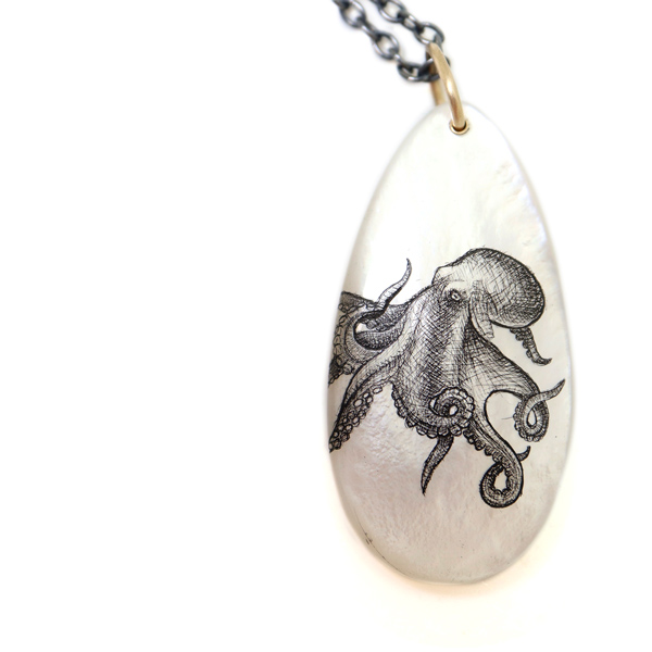 Hannah Blount Kraken scrimshaw necklace