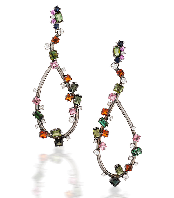 Brenda Smith tourmaline sapphire rhodium earrings