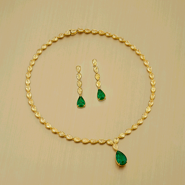 Jared Shy Dayan Yellow Diamond Emerald Necklace Earrings 