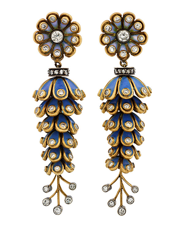 Elizabeth Taylor Blue Enamel and Diamond Earrings