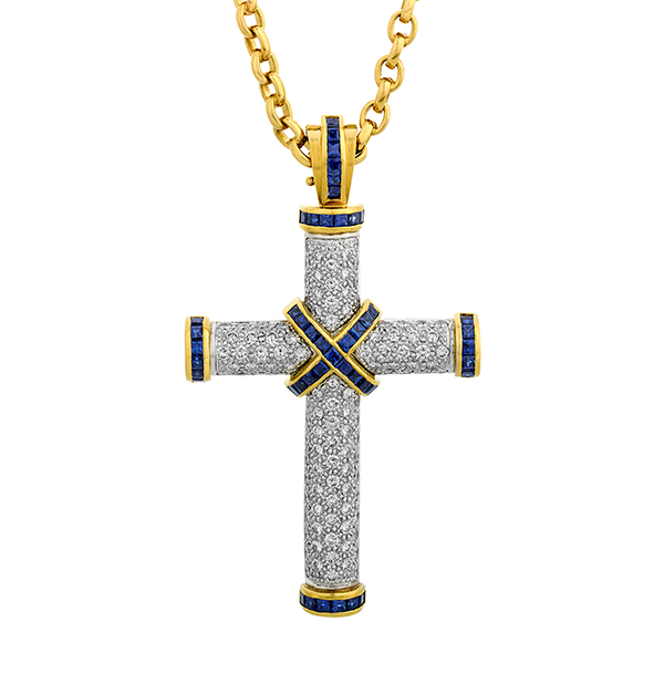 Elizabeth Taylor Diamond and Sapphire Cross Pendant