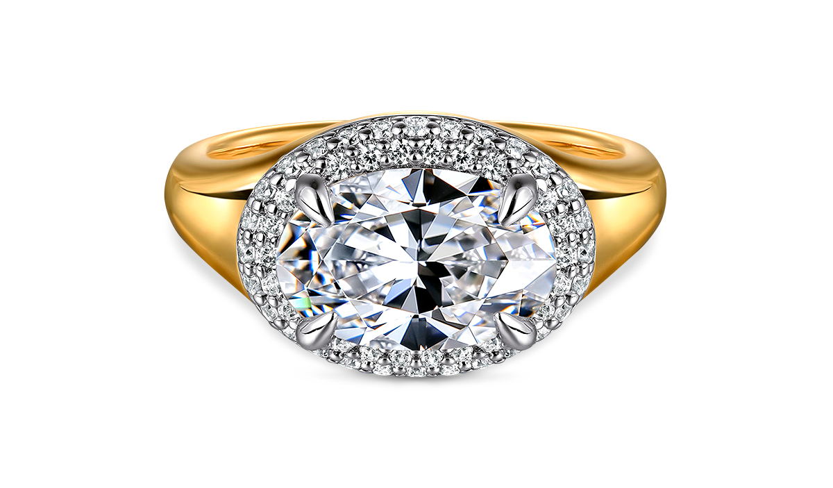 JCA 2024 Gabriel east west double halo engagement ring