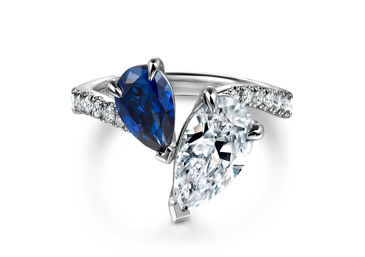 JCA 2024 Gabriel pear shape double bypass sapphire diamond ring