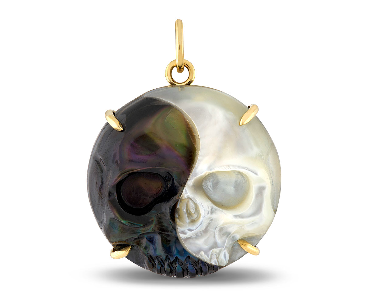 JCA 2024 Maura Green skull yin yang mother of pearl pendant