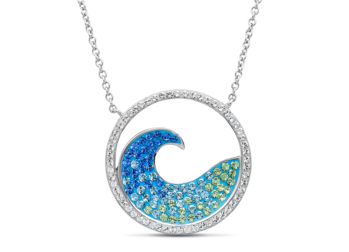 JCA 2024 Ocean blue wave swarovski crystal silver pendant