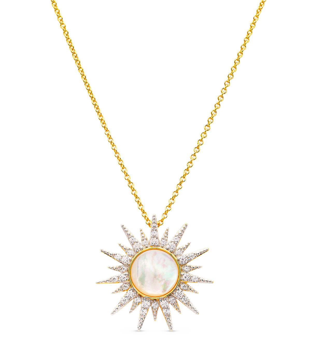 JCA 2024 Ocean mother of pearl CZ sun necklace