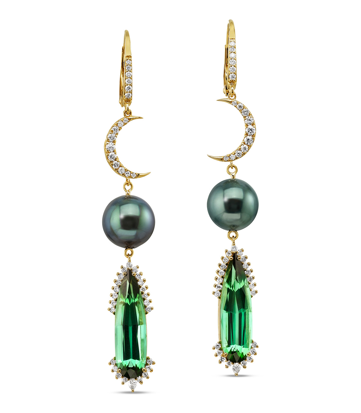 JCA 2024 Parle moonlight tahitian pearl green tourmaline earrings