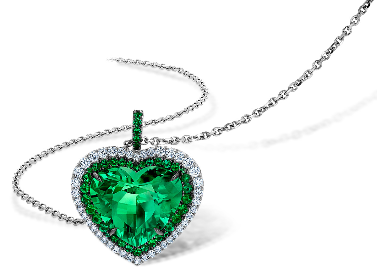 JCA 2024 Pompos euphoria heart shape colombian emerald necklace