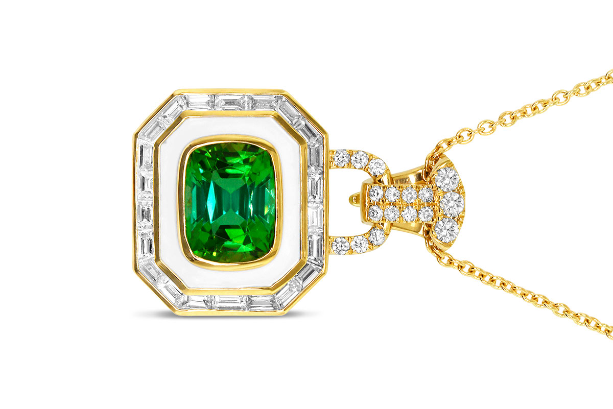 JCA 2024 Yael regalia green tourmaline white enamel necklace