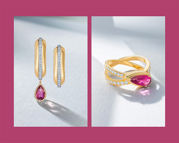 Karina Choudhrie pink tourmaline ring and earring