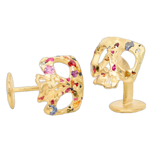 Polly Wales rainbow confetti skull cufflinks