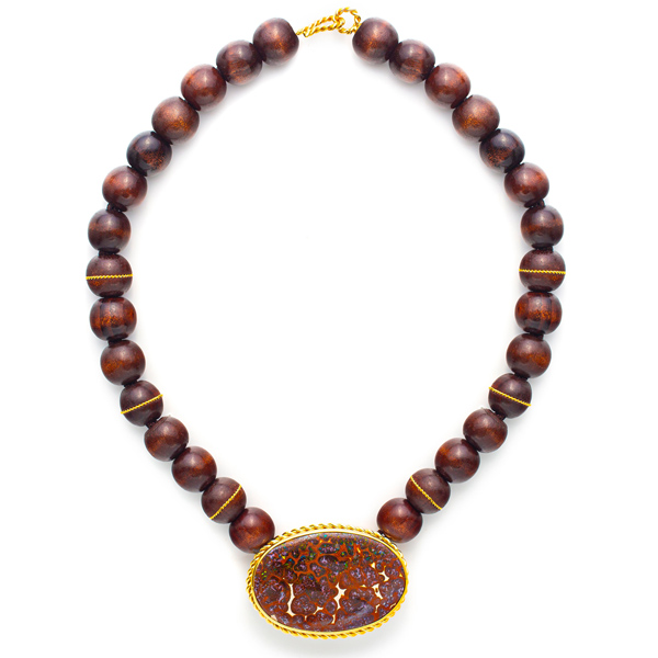 Guita M sandalwood and opal necklace