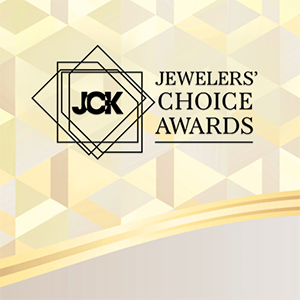 Jewelers' Choice Awards logo on a gold and gray geometric background